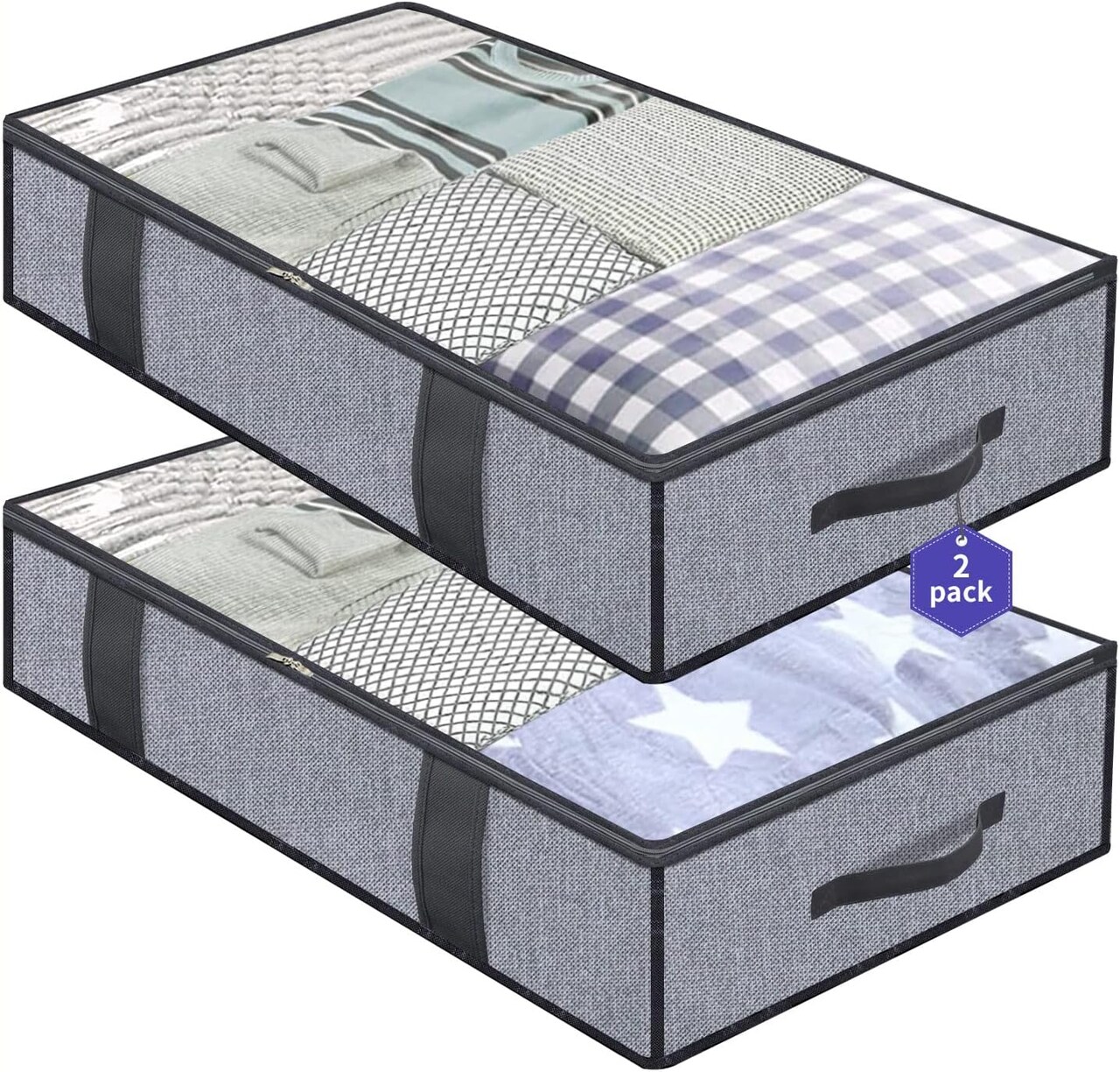 2 Pack Foldable Storage Bag Organizer - Basic Soft Side Wall (Linen Like Grey)